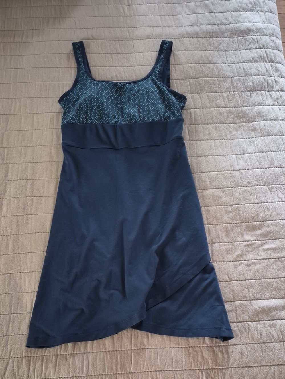 Sleeveless Dark Green Blue Chemise with Patterned Bodice